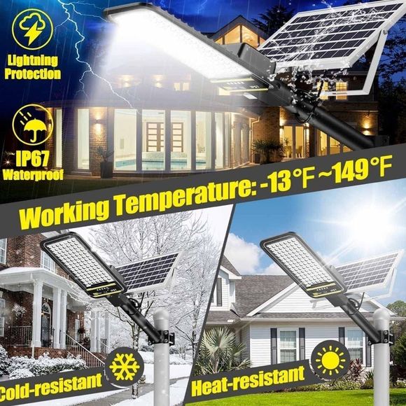 Solar Street Lights Outdoor  196LEDs Srteet Lights Solar Powered IP67 ps5 - Picture 6 of 7